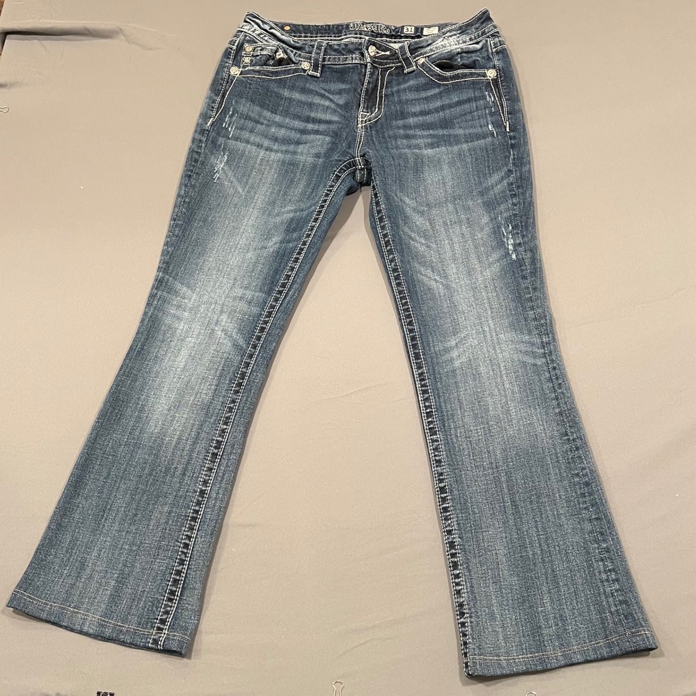 Miss Me Signature Bootcut Jeans Fleur De Lis Embellished Dark Wash Size 31